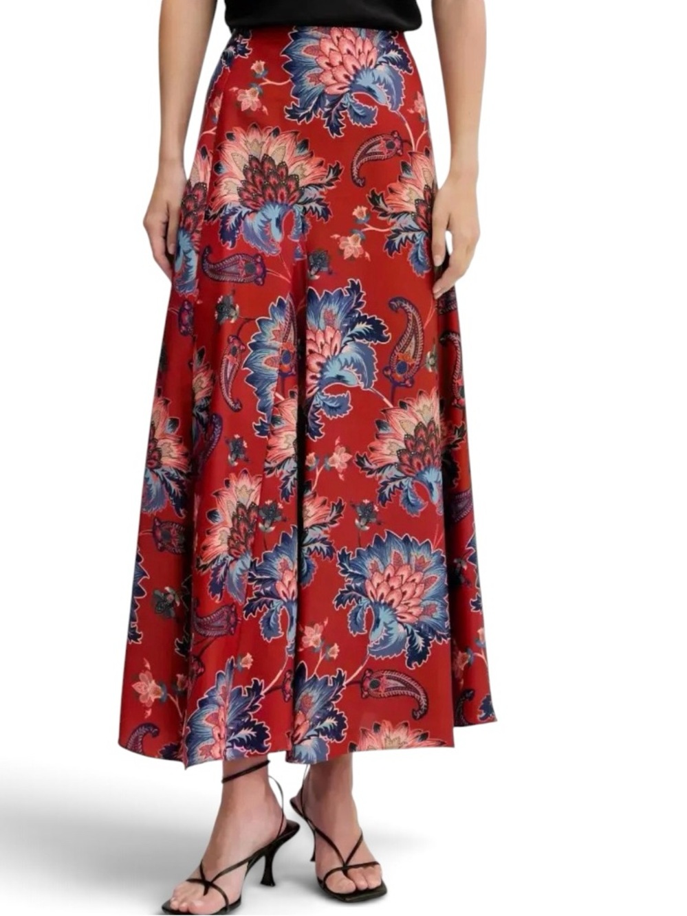 NWOT FARM Rio Luang Maxi Skirt with Blue Floral Paisley - Size Medium